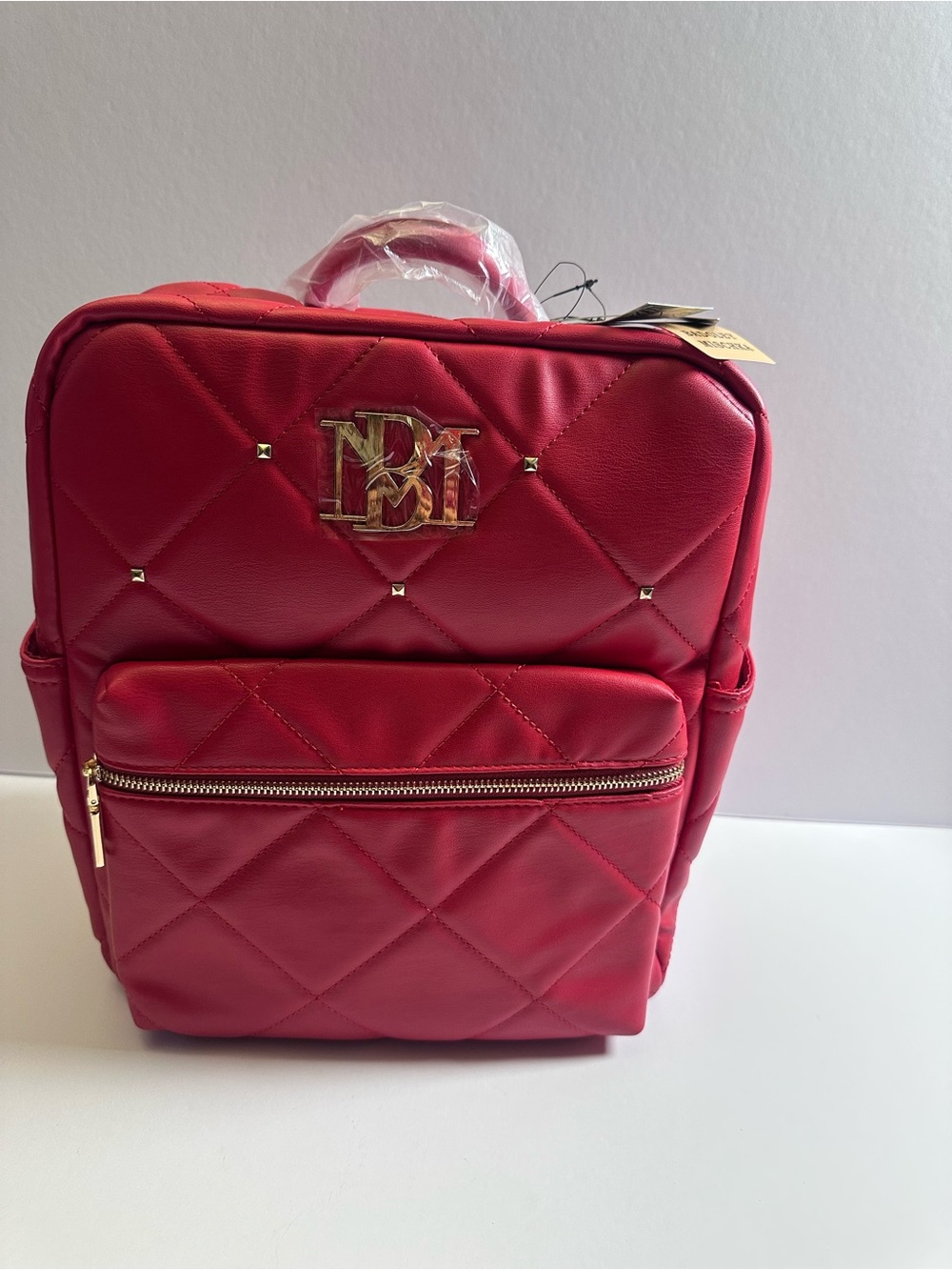RED NWT Badgley Mischka Diamond-Quilted Vegan Leather Laptop Backpack